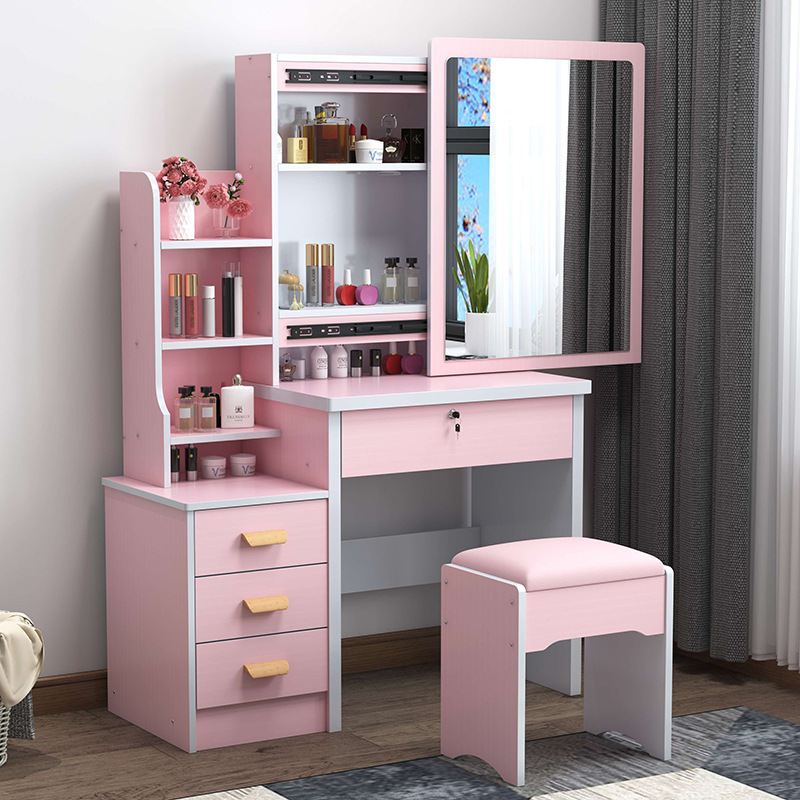 Modern Dressing Table with Push-Pull Mirror & LED Light – Integrated Storage