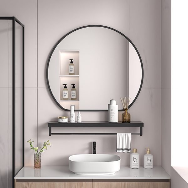 Self-Adhesive Bathroom Wall Mirror with Storage Rack - Image 3